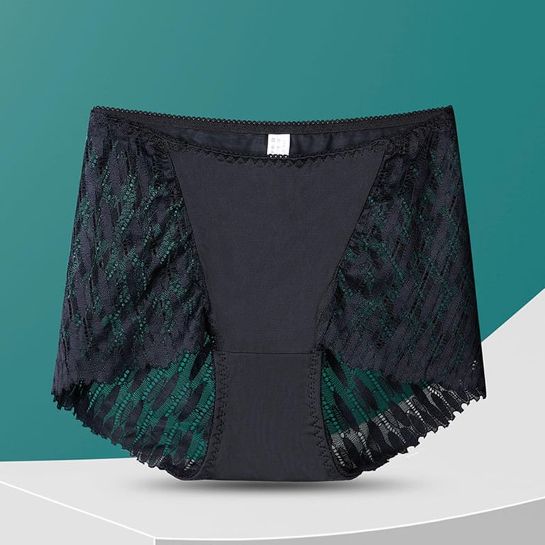 VONCOS Womens High Waisted Panties Lace Underwear Black, Full Coverage Brief with Sheer Panels, Ultra Soft & Stretchy for Everyday or Date Night,Size L
