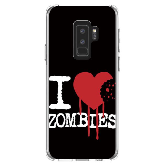 DistinctInk Clear Shockproof Hybrid Case for Samsung Galaxy S9  PLUS (6.2" Screen) - TPU Bumper, Acrylic Back, Tempered Glass Screen Protector - I Heart Zombies