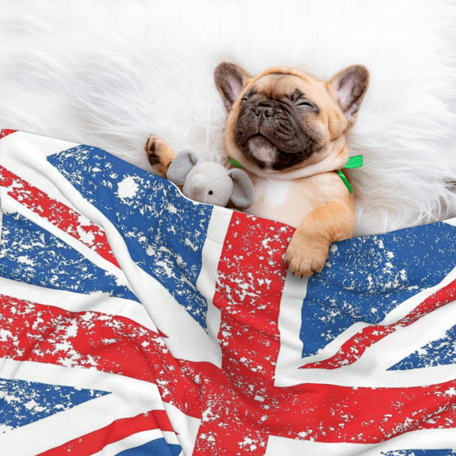 Flannel Throw Dog Blanket Retro Union-Jack Flag Soft Warm Print Pet Blankets for Small Dog Cat Puppy