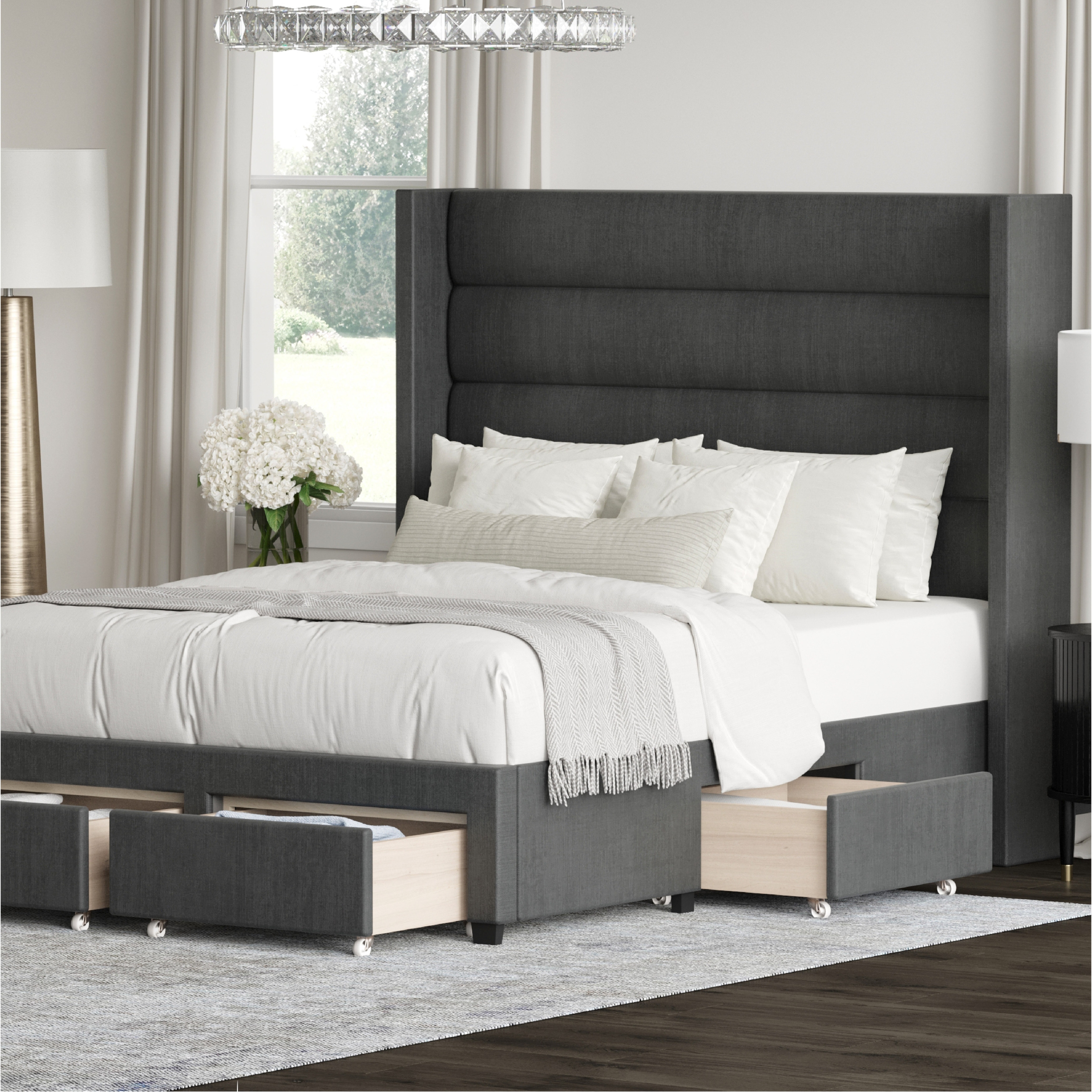 DG Casa George Charcoal Upholstered 4 Drawer Queen Storage Bed - image 2 of 3