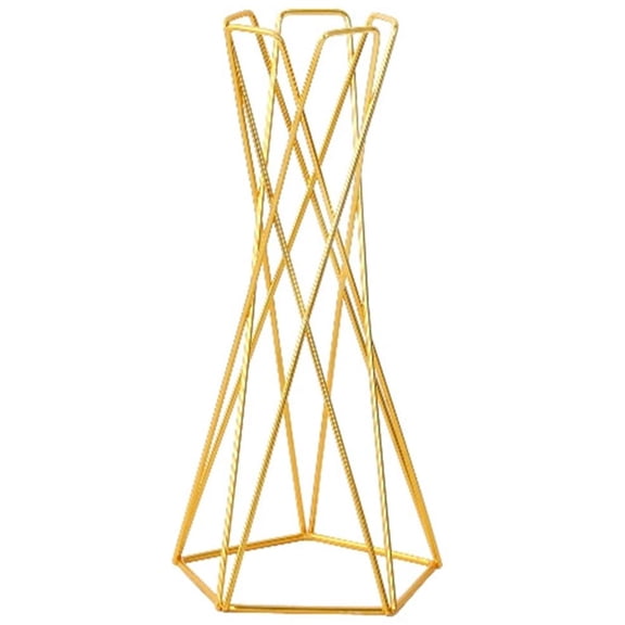 OADUKQ Iron Wire Vase, Tall Geometric Wireframe Flower Vase, Wedding Centerpieces Bookshelf Styling and Home, Gold, 8.5 in