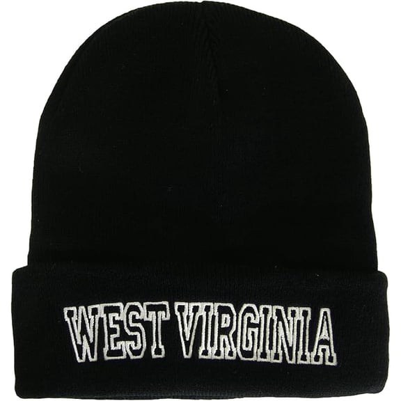 West Virginia Cuffed Winter Knit Beanie Toboggan Hat (Black/White)