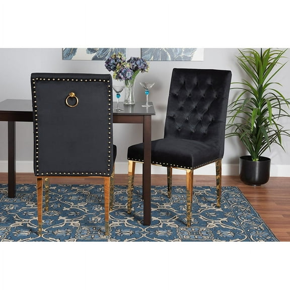 Baxton Studio Caspera Contemporary Glam and Luxe Black Velvet Fabric and Gold Metal 2-Piece Dining Chair Set