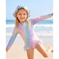 thumbnail image 2 of Girls One Piece Swimsuit Long Sleeve Rash Guard Swimsuit Cute Hat Bathing Suit girl Bathing Suit Set for 2-8 Years, 2 of 7