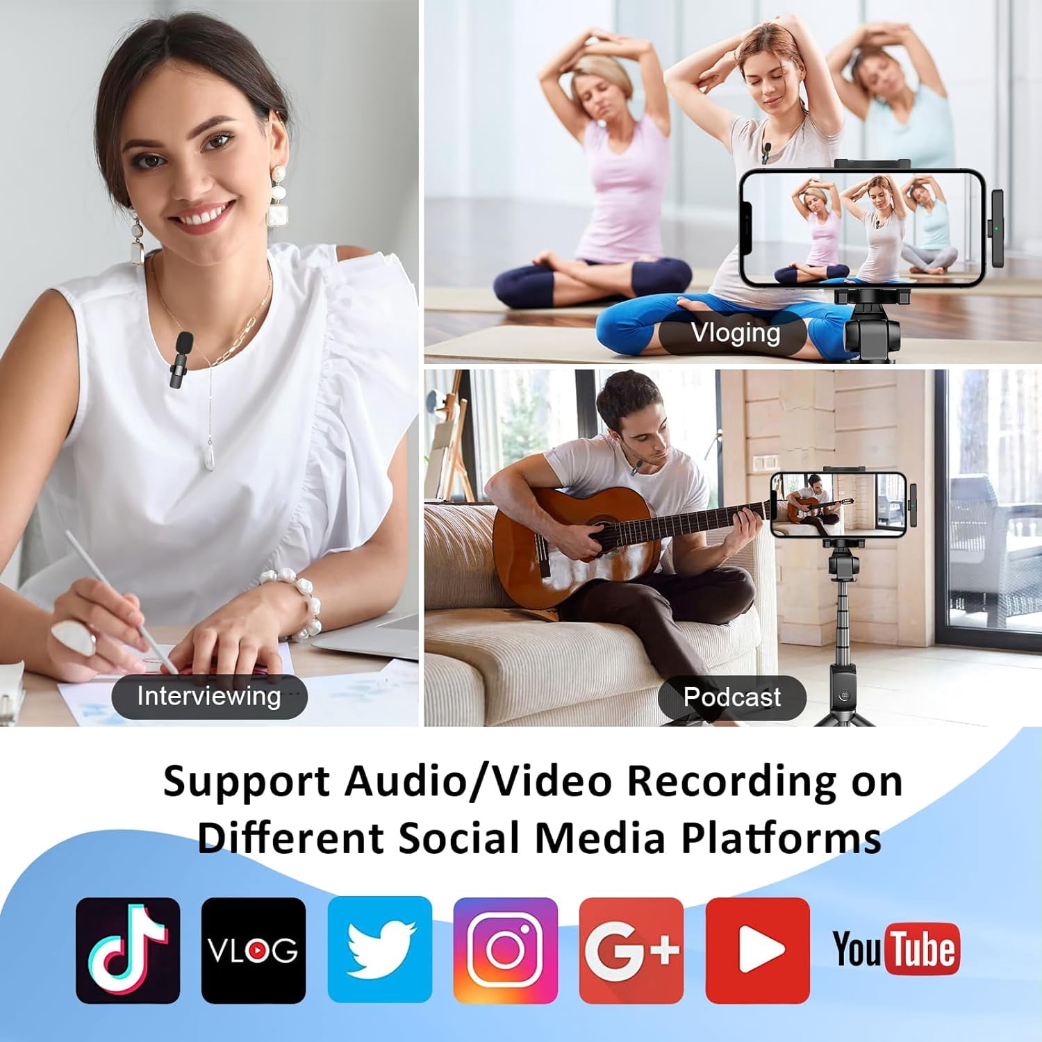 NEOYFC for Wireless Lavalier Microphone for iPhone, iPad, Android - Bluetooth Lapel Phone Mic for Video Recording - Mini Clip on Microphones for Tiktok YouTube Podcast Interview