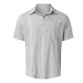 thumbnail image 4 of bnaln Shirts for Men Short Sleeve Classic Shirts Summer Casual Regular Fit Button-Up Collared Solid Shirts Dress Shirt Beach Wedding Shirt Top Tee with Pockets,Gray,Size XXL, 4 of 5