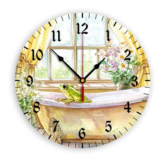 YladaFaie Watercolor Vintage Bathtub Clock Wall Decor Battery Operated Floral Clocks Spring Wall Clock Round Wall Clock 10 in Non Ticking Quartz Analog Bathroom Clock