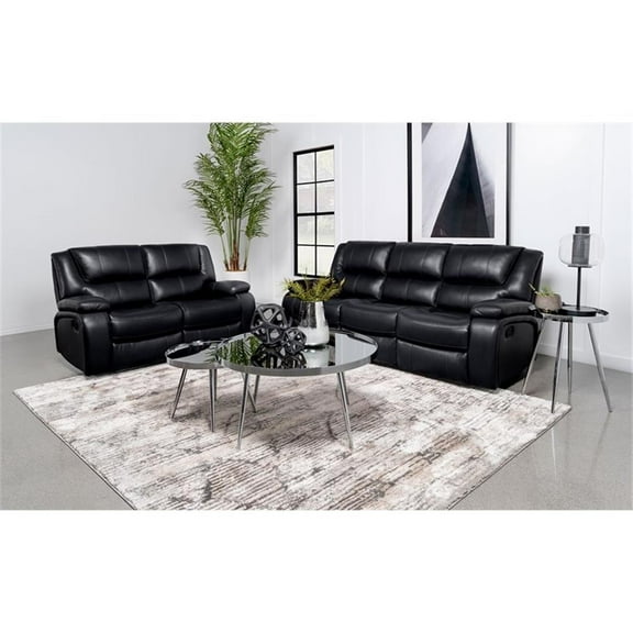 Coaster Camila 2-piece Faux Leather Upholstered Motion Reclining Sofa Set Black