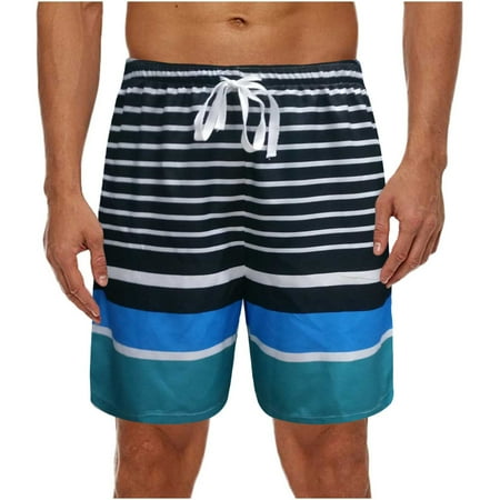

Men s Swim Trunks Elastic Waist Drawstring Color Block Stripe Quick Dry Casual Beach Board Shorts Bathing Suits