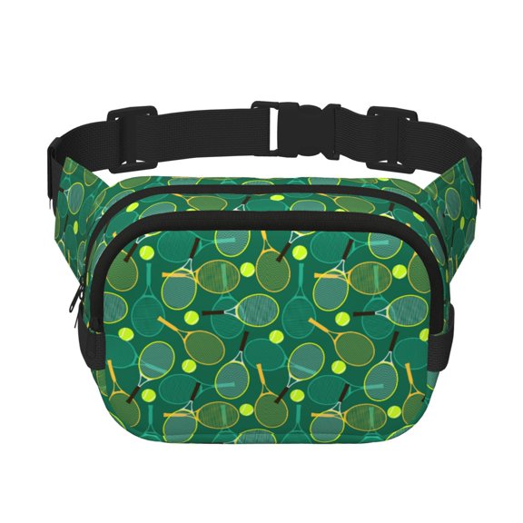 Kuqiui Tennis Rackets and Balls Print Fanny Packs for Women Cross Body Waist Bag Fashionable Fanny Pack Designer Workout Hiking Waist Pack Running Travel Gym