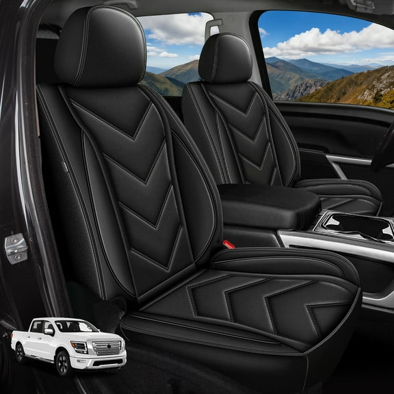 DIKSOAKR Seat Covers Full Set Fit for Nissan Titan 2017-2025 5-Seat Waterproof PU Leather Car Seat Cover Compatible with Truck Pickup Crew Cab and Extended Cab