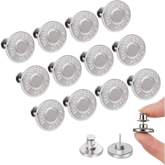 No Sew Buttons for Jeans, Replacement Buttons for Jeans, Adjustable Metal Trouser Buttons, No Sewing or Tools Required, Just Plug and Play