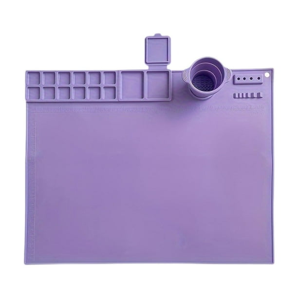 Tapete de silicona para pintar con taza. Tapete para pintar manualidades. Tapete multiusos para artistas. Lavable. Violeta