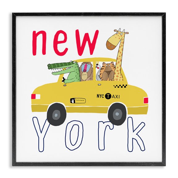 Stupell Industries Contemporary New York Taxi Animals Black Framed Giclee Art, 12 x 12, by Carla Daly