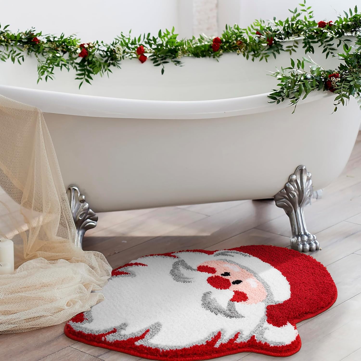Santa Claus Bathroom Rugs for Living Room Red Christmas Rug Absorbent Washable Bath Mat Shower Non-Slip Soft Thick Durable Bathtub Carpet for Women