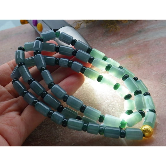 Certified Icy Green Pale Lavender Burma 100% Natural A JADE Jadeite bead Beads Circle Bamboo Necklace 26 inches 663381 TN