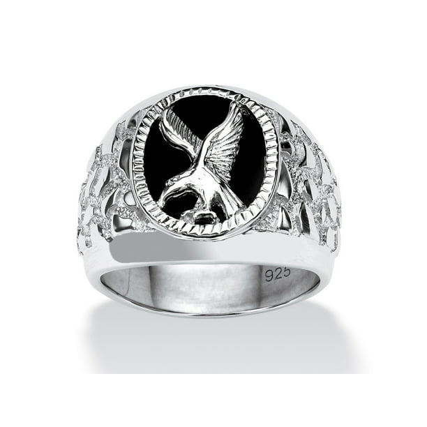 PalmBeach Jewelry - Men's Onyx Eagle Nugget Ring in Sterling Silver ...