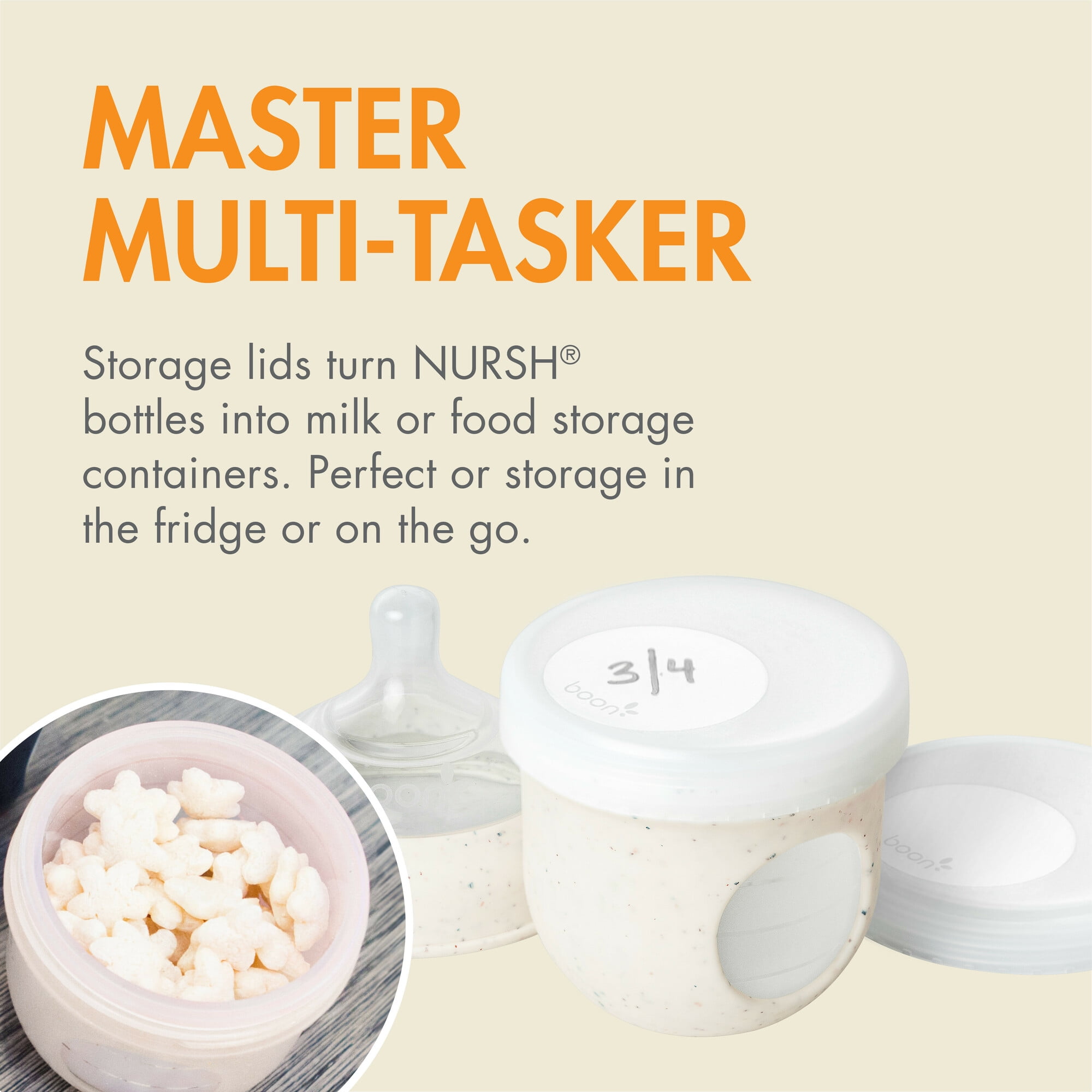 Boon NURSH® Silicone Speckle Bottle Bundle with Storage Lids   - Includes Slow/Medium/Fast Flow Nipples, 4 and 8 Ounce Bottles, and Storage Lids
