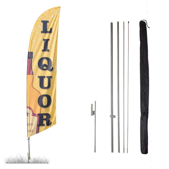 Liquor Feather Flag Kit - 13.5ft Knitted Polyester Swooper Flag with Pole Set and Ground Spike - Printed in The USA