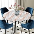 thumbnail image 5 of Elastic Fitted Round Tablecloth, Orange Grey Botanical Waterproof Stretch Table Cover for 55"-60" Tables, Spring Floral Summer Farmhouse Washable Outdoor Tablecloths for Patio, Picnic, Camping, 5 of 9