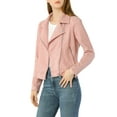 thumbnail image 6 of INSPIRE CHIC Women's Motorcycle Jacket Faux Suede Solid Color Asymmetric Zipper Jacket XL Pink, 6 of 9