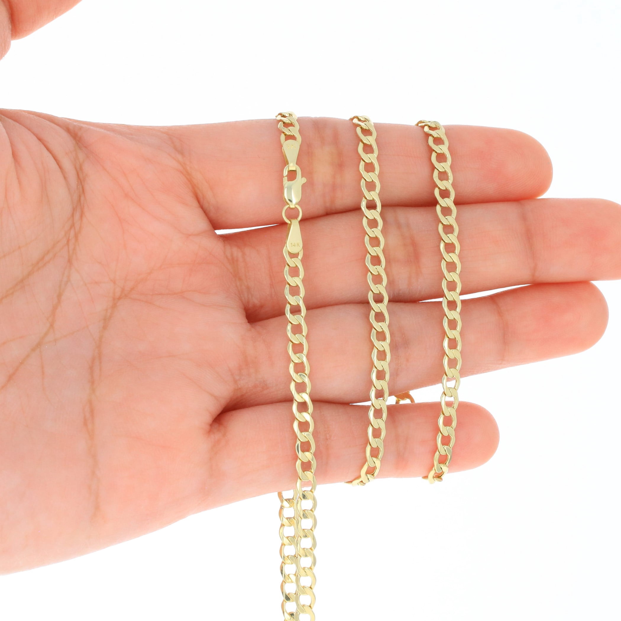 Nuragold 14k Real Yellow Gold Cuban Curb Link 3.5mm Chain Bracelet (7"-9") Italian Jewelry for Men & Women