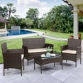 thumbnail image 2 of JY QAQA 4 Pieces Patio Furniture Sets Rattan Chairs Wicker Set with Glass Coffee Table Outdoor Conversation Sets for Garden Balcony Porch Yard, Brown, 2 of 9