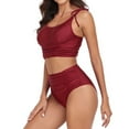 thumbnail image 4 of Two Piece Swimsuits for Women High Waisted Shirred Bathing Suit Tummy Control Bikini Swimwear, 4 of 5