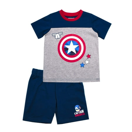 Marvel Captain America Short Sleeve Tee and French Terry Shorts, 2-Piece Outfit Set (Little Boys)