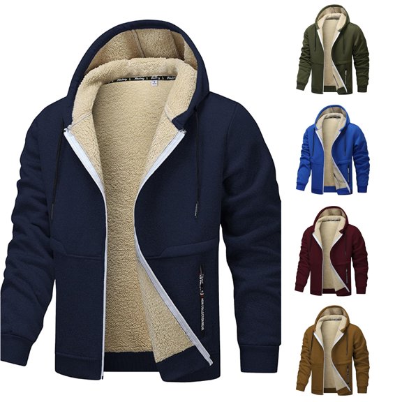 Uikmnh Men's Winter Jacket with Hood Zip Front Windproof Outdoor Coat Warm Lined