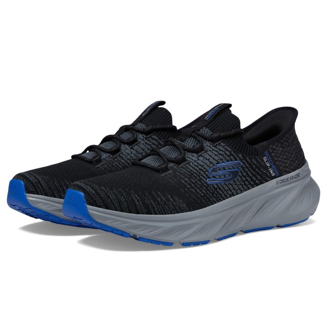 Zapatillas Skechers Edgeride Raygo, manos libres, sin cordones, para hombre, negro/azul, 9.5 X de ancho