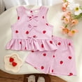 thumbnail image 3 of Faraee Toddler Girl Clothes Baby Strawberry Print 2 Piece Stripe Summer Outfits Ruffle Hem Vest Shirt Tank Tops Shorts Set (12-18M,Pink), 3 of 7