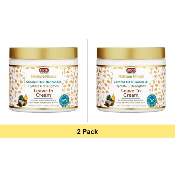 African Pride Moisture Miracle Leave-In Conditioner Cream 15oz - 2 Pack for Curly Hair