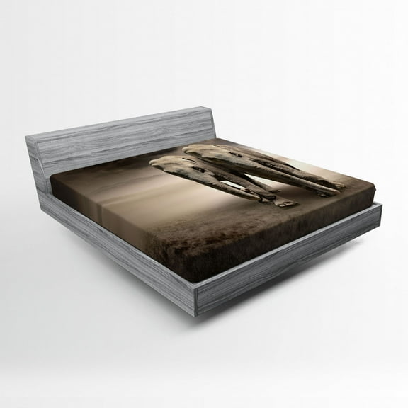 Ambesonne Animal Fitted Sheet, Pair of Animals Dust, Queen Size, Tan Taupe