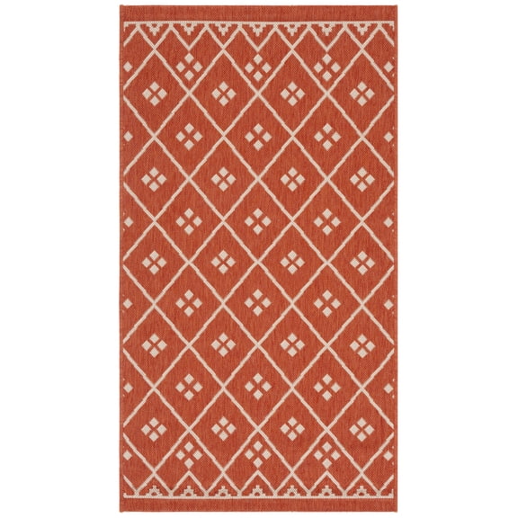 SAFAVIEH Courtyard Cori Bordered Indoor/Outdoor Area Rug, Terracotta/Light Beige, 2'7" x 5'