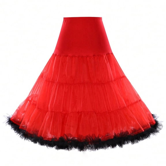 CYYPLAS Women's 50s Retro Vintage Petticoat Red 26" Underskirt Crinoline Rockabilly Tutu Skirt Slip Large-X-Large 1PC