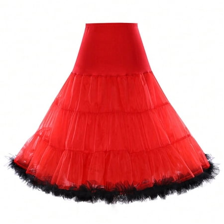 CYYPLAS Women's 50s Retro Vintage Petticoat Red 26" Underskirt Crinoline Rockabilly Tutu Skirt Slip Large-X-Large 1PC