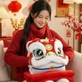 thumbnail image 4 of Btomtd Lion Dance Plush Throw Pillows, Auspicious Chinese Festival Cushion, Warm Pillow for Sofa, Festive Home Decor and Holiday Gift, Size 16" x 16", Blue, 4 of 5