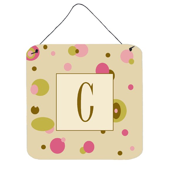 Letter C Initial Monogram - Tan Dots Wall or Door Hanging Prints