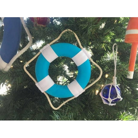 Upcycling Ideas For Christmas Decorations Vibrant Light Blue Decorative Lifering With White Bands Christmas Ornament 6