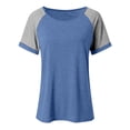 thumbnail image 3 of Women's Short Raglan Sleeve T-Shirts Casual Color Block Tops Blue M, 3 of 5