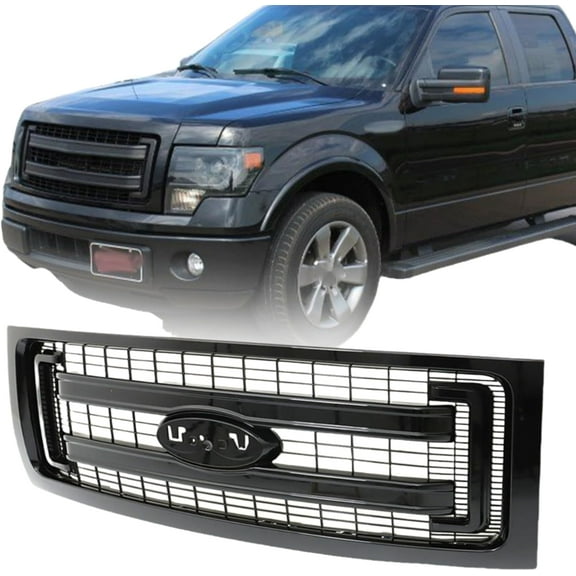 ALL-CARB Frame Glossy Black Front Bumper Hood Grille Replacement for F-150 Model 2009 2010 2011 2012 2013 2014