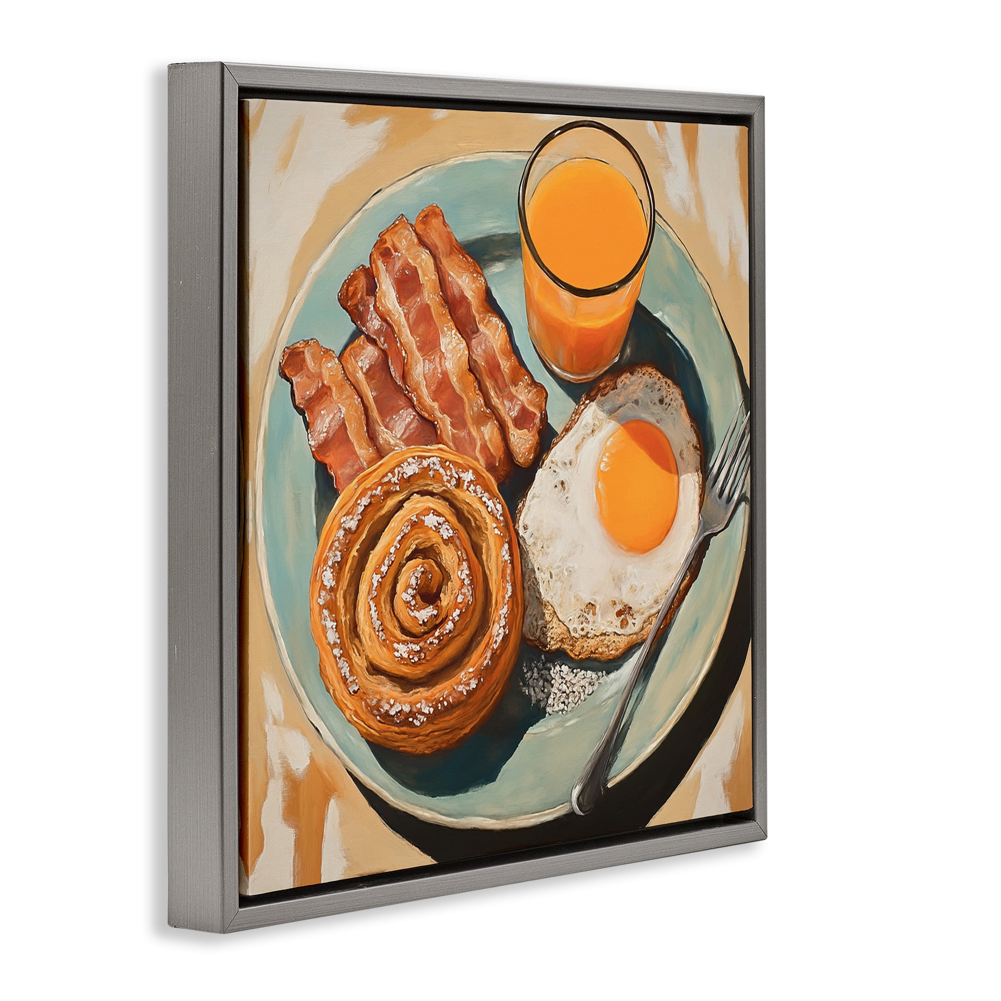 Stupell Industries Cinnamon Roll Breakfast Gray Framed Floater Canvas Wall Art, design by Tina LeCour