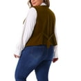 thumbnail image 3 of Plus Size Vests for Women Waistcoat Steampunk Velvet Sleeveless Button Down V Neck Suit Vests 3X Coffee, 3 of 6