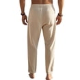 thumbnail image 6 of Men's Simple Casual Elastic Waist Drawstring Straight Leg Linen Pants Khaki XL, 6 of 10