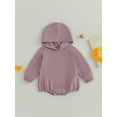 thumbnail image 3 of Baby Romper, 3 6 12 18M Long Sleeve Hooded Solid Fall Casual Bodysuit Clothes for Girls Boys, 3 of 9
