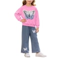 thumbnail image 3 of Wilark Toddler Girls Outfit Sets with Butterfly Sweatshirt and Jeans Casual Cute Long Sleeve Kids Fall Clothes Hot Pink 3, 3 of 8