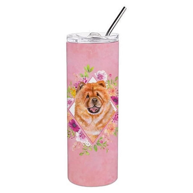 Carolines Treasures CK4131TBL20 Gobelet Mince en Acier Inoxydable à Double Paroi Fleurs Roses 20 oz Chow Chow No.1