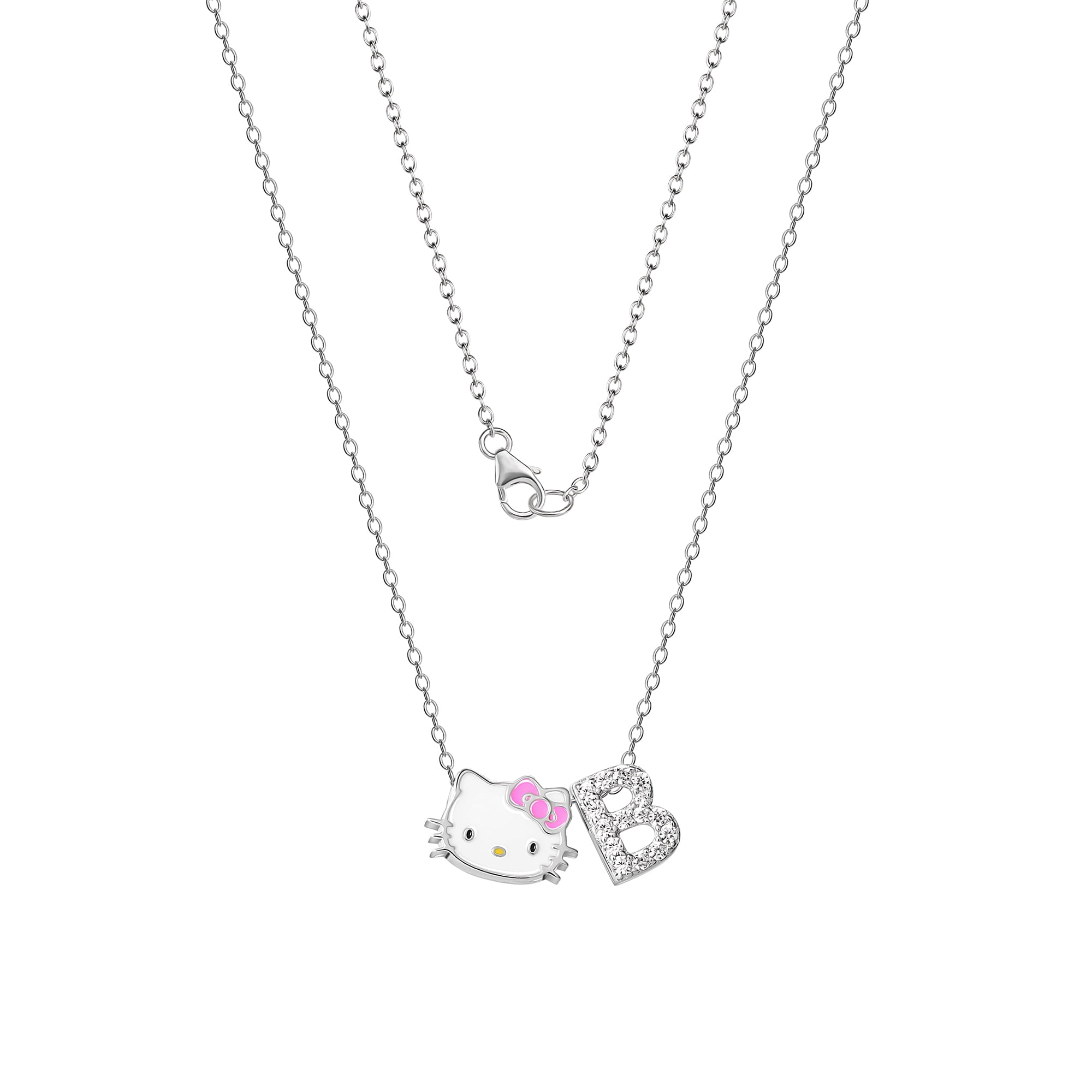 Hello Kitty Sliding Enamel Pave Initial Necklace - Letter B