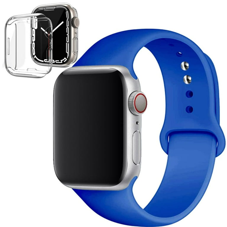 ALMNVO Silicone Watch Band and Case for Apple Watch Bands 44mm with Silicone Clear Case Screen Protector Cover for Apple Watch Series SE 6 5 4 Royal